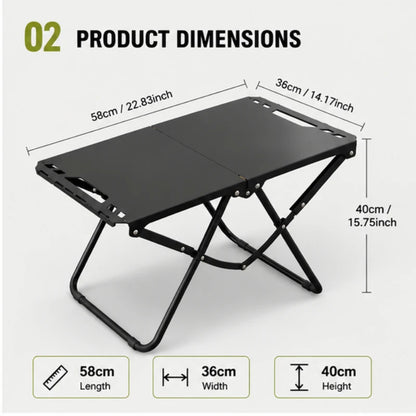 Portable Foldable Outdoor Table Hollowed Side for Hanging Goods Sturdy Desk Ideal for Camping Beach and Picnic