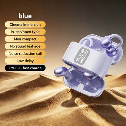 Twin Headphone Bluetooth Headset Fashion Plating HiFi Bass Low-Delay Game Sleep In-ear Earplug Sports Ear Clip Wireless Earphone
