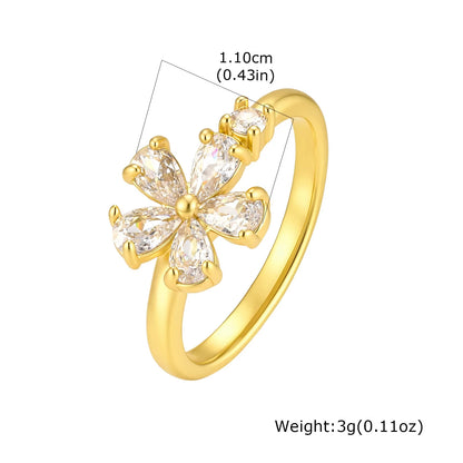 Minimalist Water Drop White Zircon Women Ring, Wave Drop Stainless Steel Ring, 18K Gold Plated Waterproof Luxury Jewelry