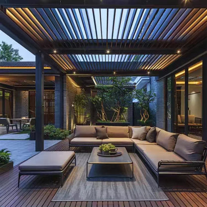 Aluminum Pergola Rainproof Electrically Adjustable Gazebo Electric Louvered Awning Outdoor Patio Sunshade