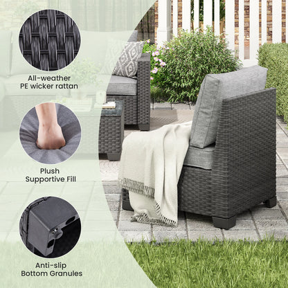 Farini Patio Sectional Sofa Set, Outdoor Furniture with Ottoman, Water/Oil/Stain-Resistant Fabric, Dark Gray Cushion + Gray Wick
