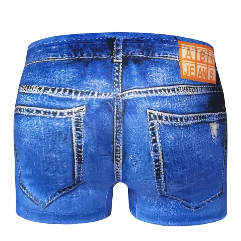 1PCS New denim shorts sexy imitation denim digital printed polyester boxer shorts