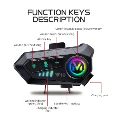 Y10 Motorcycle Bluetooth 5.3 Helmet Headset with Colorful Lights Waterproof Wireless Earphone Hands-free Headset Waterproof
