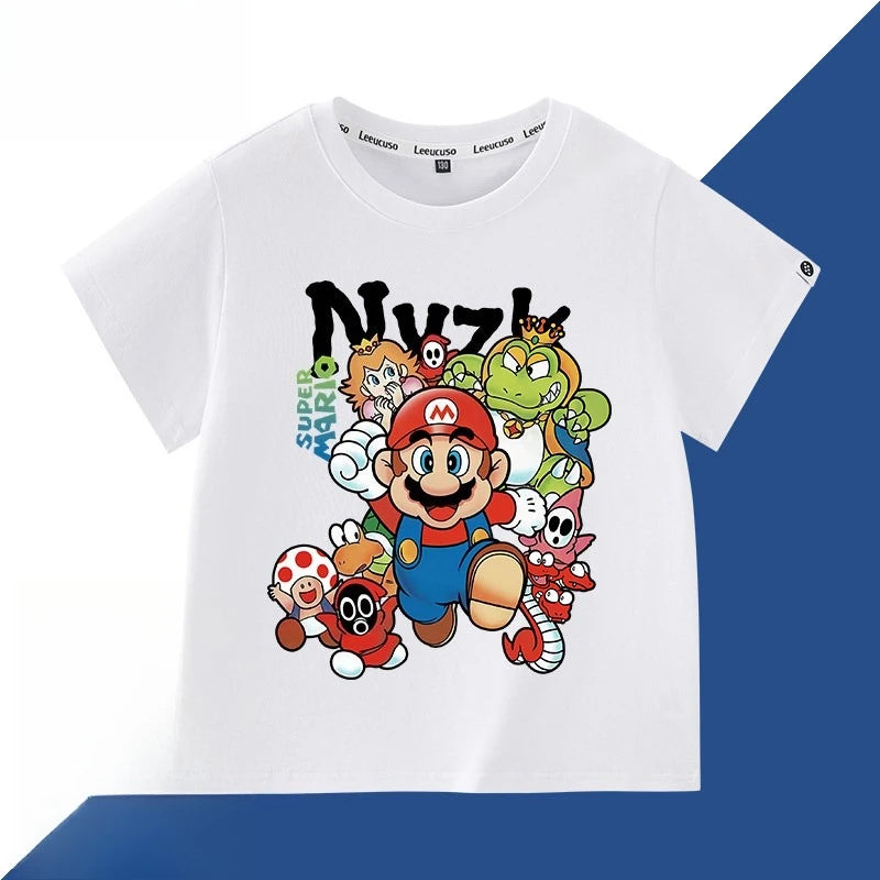 Oversized Kids Cotton T-shirt Super Mario Bros Cartoon Graphic Tees Boys Girls Harajuku Short Sleeve Casual Tops Toddler Clothes