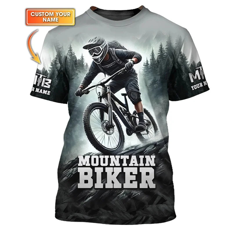 Outdoor Mountain Bike Sport Theme Printed Short-sleeve T-shirt Breathable Casual Sport Top for Cycling Enthusiasts