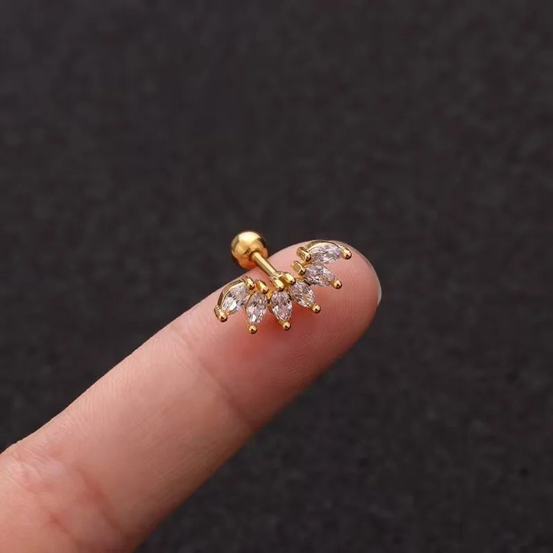 1PC Korean Stainless Steel Mini Zircon Cartilage Ear Stud Earrings For Women Moon Cross Flowers Helix Tragus Piercing Jewelry