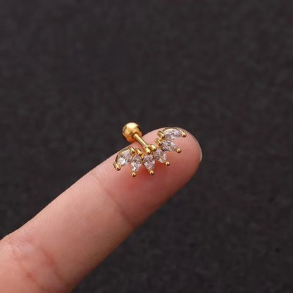 1PC Korean Stainless Steel Mini Zircon Cartilage Ear Stud Earrings For Women Moon Cross Flowers Helix Tragus Piercing Jewelry