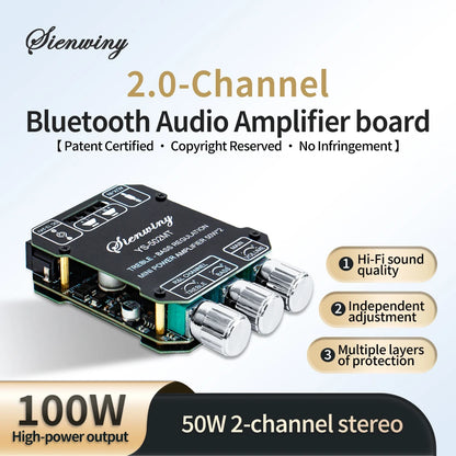 YS-502MT Bluetooth Audio Amplifier Board 2.0 Channel 100W Mini Hi-Fi Stereo Power Amp Module DC 12-24V For Speakers