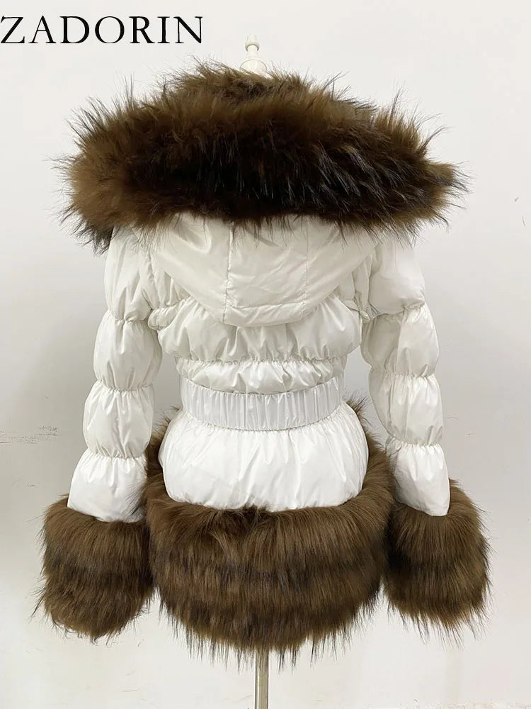 ZADORIN Winter Coat Women New Fashion Faux Fur Coat Detachable Sleeves Hood Duck Down Coats Hooded Black Puffer Jacket Outwear