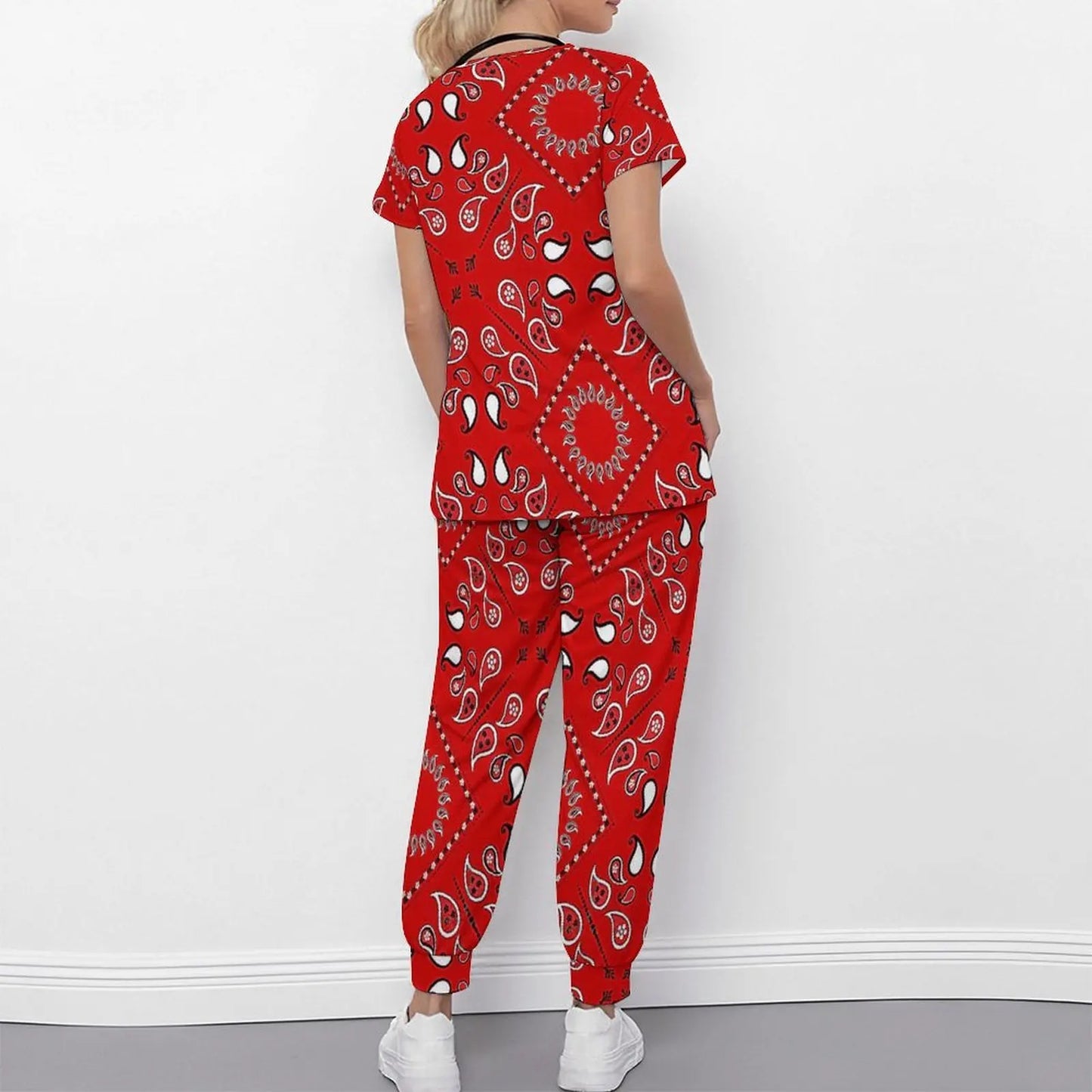 Plus Size Fashion Print Two Piece Set for Women Exercise V-Neck T-shirt Casual Commuting Jogging Pants