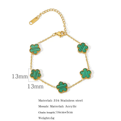 14K Gold Plated Stainless Steel Necklace Woman Five Leaf Petals Double