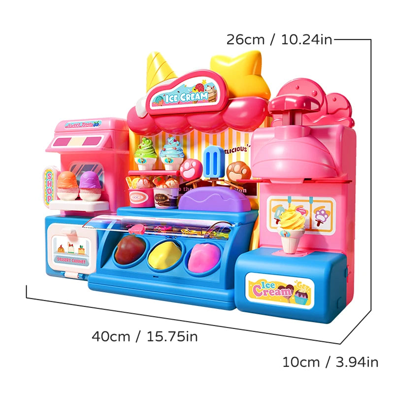 Children Ice Cream Toy for Girl Play Dough Color Machine With Music and Light Boy Toy Food Fake Kids Supermarket 3 Years Gifts