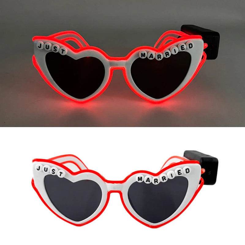 Wireless Luminous Just Married Glasses Glow in the Dark Glasses LED Light Up Glasses for Wedding Bride to Be Party Props