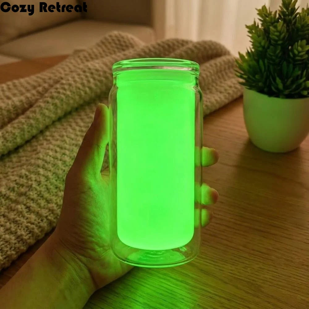 16oz Capacity Glow in The Dark Straw Cup Double Wall Leak-proof Luminous Coffee Cup Fluorescent Splash Proof Water Bottles