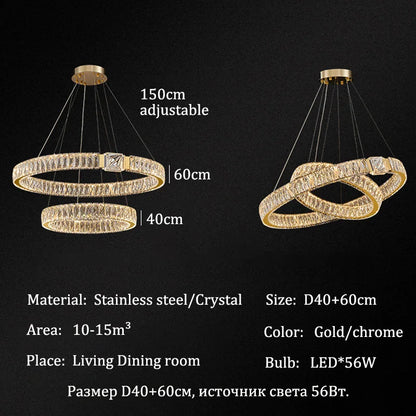 Luxury LED Crystal Ceiling Chandeliers Modern Gold/Chrome Metal Pendant Lights Home Restaurant Hotel Decor Lighting Fixtures