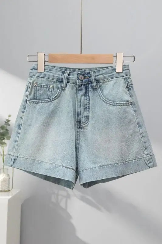 Light Blue High Waist Skinny Short Shorts Women's Summer New Style American Ultra Short Shorts Hot Pants Retro Denim Shorts