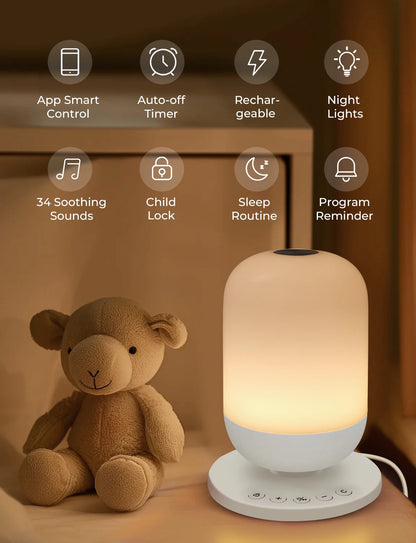 Tuya App Smart White Noise Machine Baby Sleep Sound Machine Colorful Night Lights 34 Soothing Sounds Supports APP Remote Control