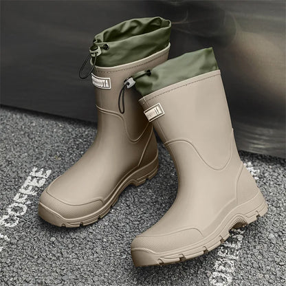 Women Rain Boots Mid Calf Slip Non Shoes Thick Outdoor Garden Work Shoes Durable Plus Size Lady Boots Rubber Waterproof Men