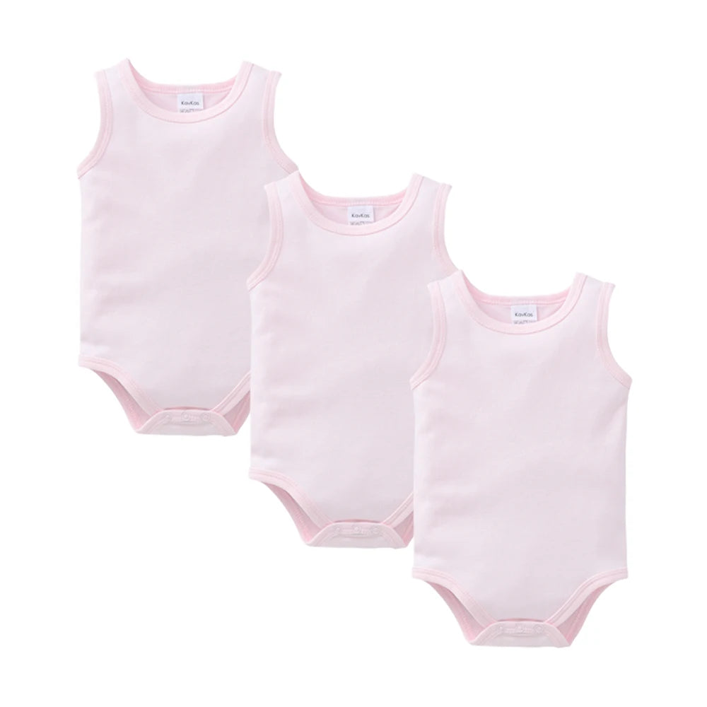 Kavkas 3 Pcs Summer Unisex Baby Vest Bodysuit 100% Cotton Sleeveless Newborn Solid Clothes 0-24 Months Clothing