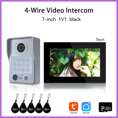 ANJIELO 4-Wire Video Intercom System with 10-inch Touch Screen 5-in-1 Unlock Tuya Smart APP Control IP65 Waterproof Night Vision