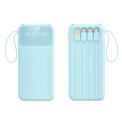 20000mAh Portable Power Bank with 4 in1 Cable Charger LED Digital Display Powerbank External Battery For iphone Xiaomi 17 Huawei