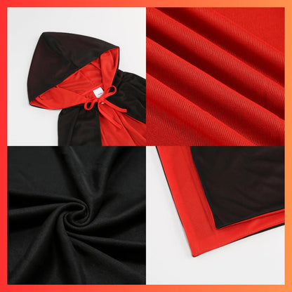 Unisex Adult Reversible Stand Collar Hooded Cloak Knit Masquerade Cape for Halloween Drapey Fabric Perfect Masquerade Costume Accessory