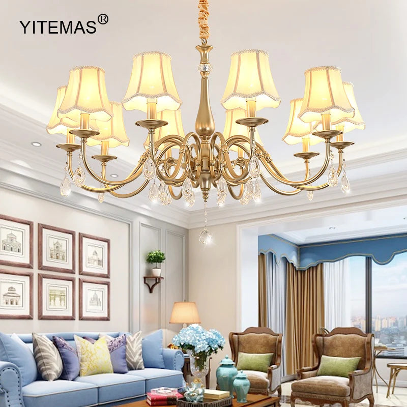 Crystal Chandelier With Lamp Shade For Living Room Gold Chandeliers Bedroom Farmhouse Church Pendant Lights Dining Room Light
