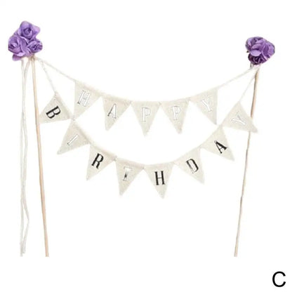 New Birthday Cake Flag Topper Baking Decoration Tools Wood Gadgets Paper Decor Happy Party Birthday Decor With Letter Pattern