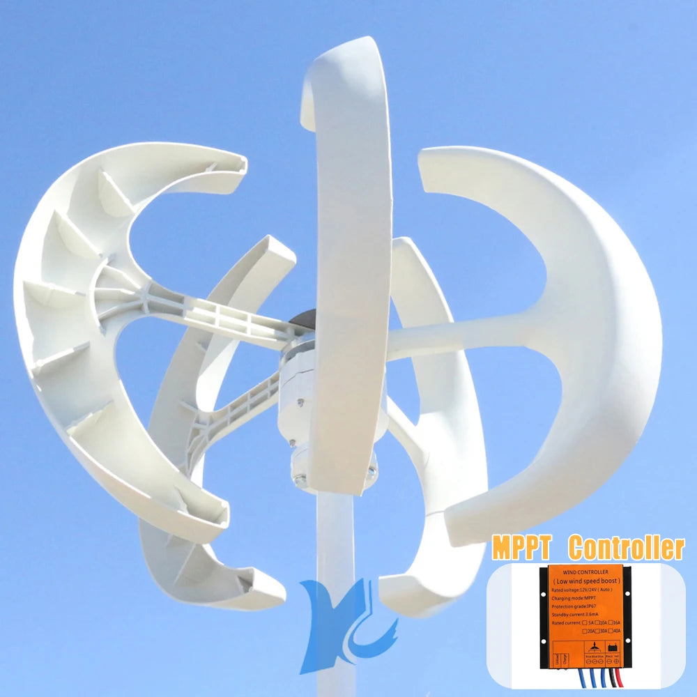 Home 10KW Vertical Wind Power Turbine 3KW 5KW 8KW 12V 24V 48V Lantern Shape Low Noise Roof Windmill With Hybrid MPPT Controller