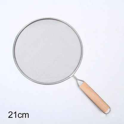 21-33CM Stainless Steel Oil Splatter Screen Frying Pan Mesh Guard Kitchen Cooking Tools Multi-purpose Filter Net Wood Handle