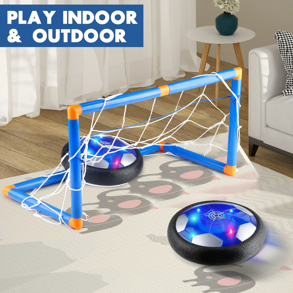 MQUDUO Hover Soccer Ball Set with 2 Goal Nets, LED Floating Football Disc for Indoor Mini Match and Family Game