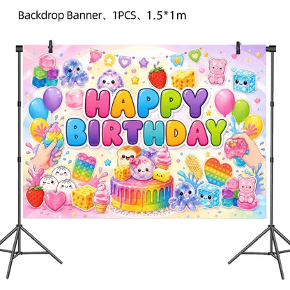 Squishy Bao Bun Themed Birthday Party Decorations Set Tableware Paper Plates Cups Cute Squishy Gift Bags Balloon Banner Supplies