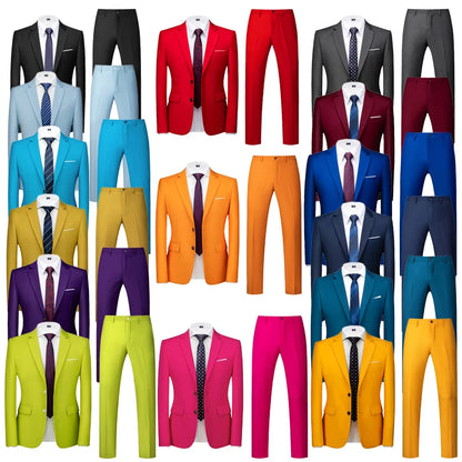 2025 New Solid Two-Button Wedding Suits Set for Men,15 Colors Available Business Casual Slim-Fit Mens Blazer + Pants 2 Piece Set