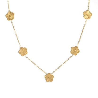 14K Gold Plated Stainless Steel Necklace Woman Five Leaf Petals Double