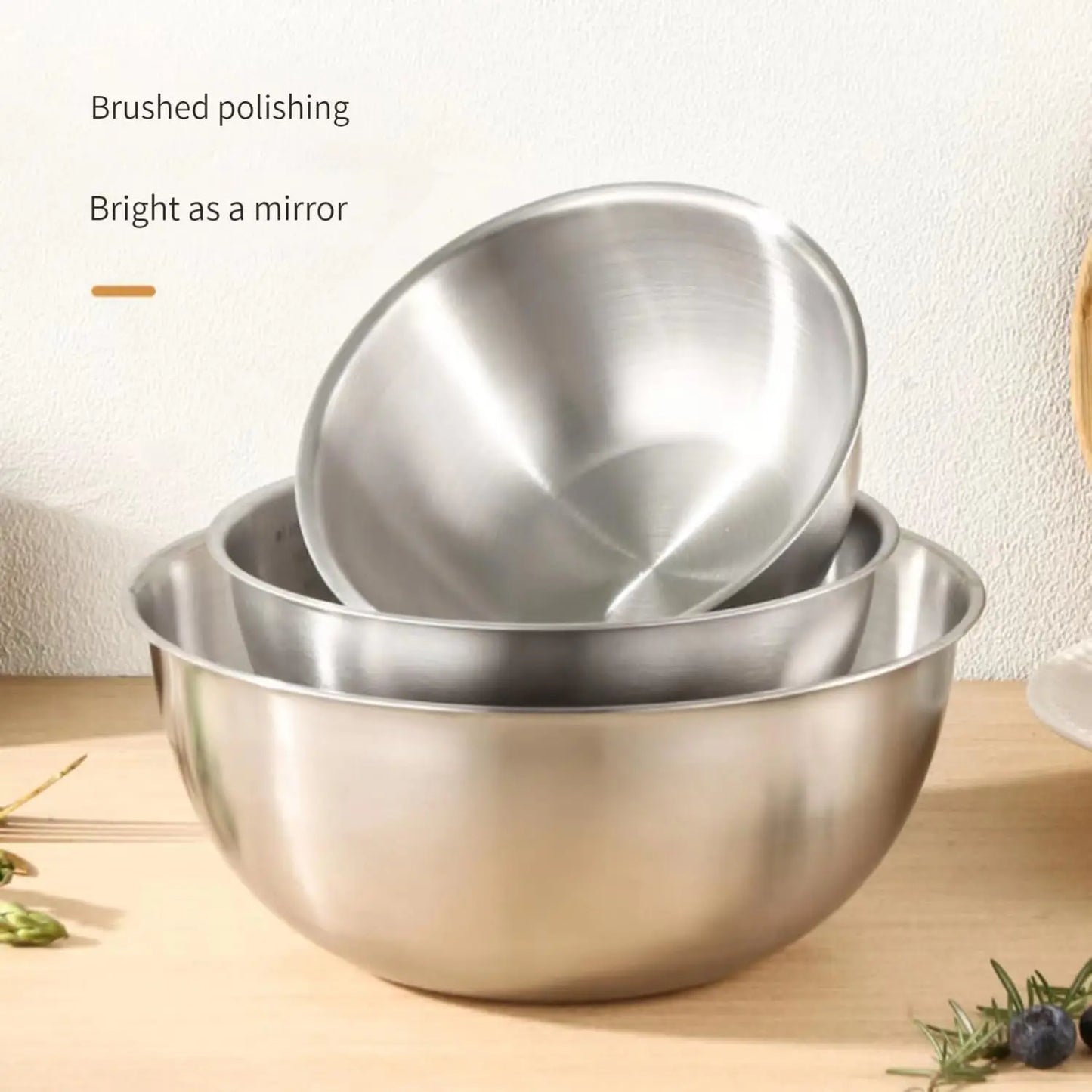 3Pcs Stainless Steel Mixing Bowl Baking Egg Beating Basin Fruit Vegetable Washing Bowl Salad Food Stirring Cooking Container