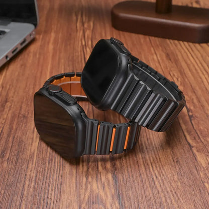 Titanium Fluororubber Strap for Apple Watch Ultra 4 3 2 49mm Series 12 11 10 46mm Magnetic Band for Iwatch 9 8 7 45mm 6 SE3 44mm