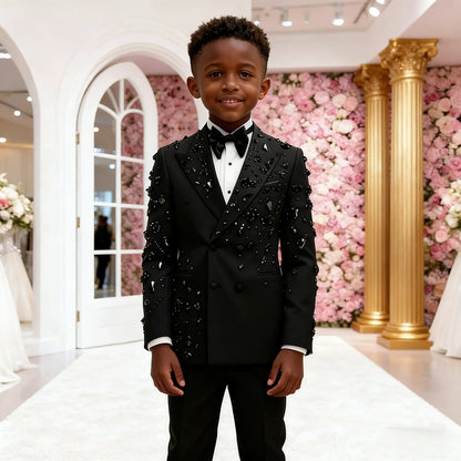 Fashion Burgundy Boy Suit Crystals Wedding Tuxedo Double Breasted Formal Child 2 Pieces Blazer Pants costume enfant garçon