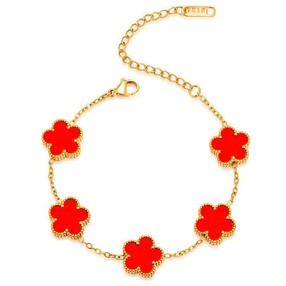 14K Gold Plated Stainless Steel Necklace Woman Five Leaf Petals Double