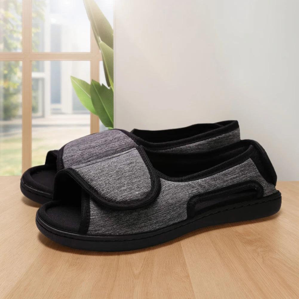 Hook and Loop Fastener Shoes Adjustable Edema House Shoes Breathable Wide Open Toe Sandals Non-Slip for Indoor Outdoor