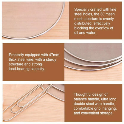 Anti Splatter Guard Stainless Steel Oil Net Splash Cover Pan Kitchen Cooking Gadget Splatter Proof Cover Mesh Pot Lid Frying Pan