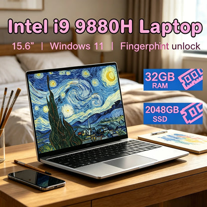 15.6" Full HD Large Screen Laptop Core I9-9880H High Performance 32GB RAM 2TB SSD Windows 11 Daily Computer