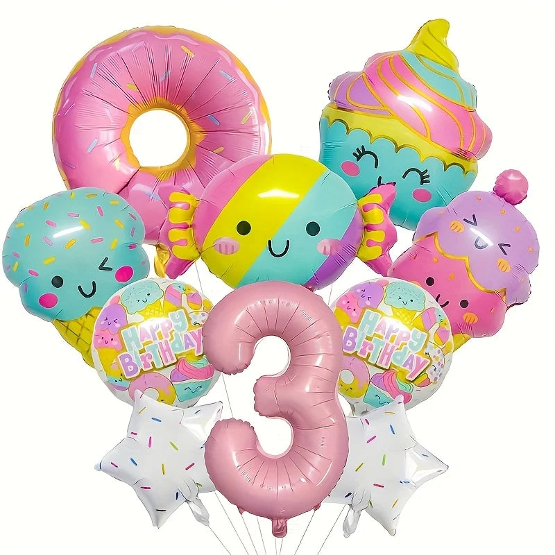 12pcs Ice Cream Balloons Sweet and Fashionable Birthday Party Decorations Pink Numbers for Candy Birthday Party Decorations Gift