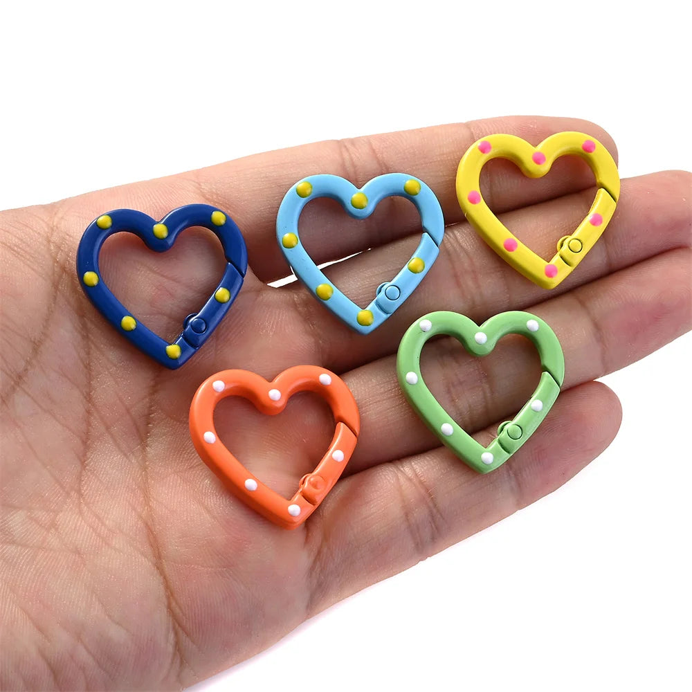 Heart-Shaped Lobster Clasp Connectors — Multicolor Metal Spring Clips