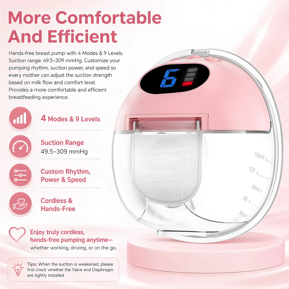 Wearable Breast Pump Hands Free Electric Wearable Breast Pumps Slient BPA-free Breastfeeding Milk Collector Wearable Breast Pump