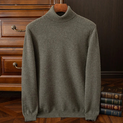 100% cashmere men's pullover business casual solid knitted sweater loose Pull Turtleneck Tops basic Turn down collar Jumper