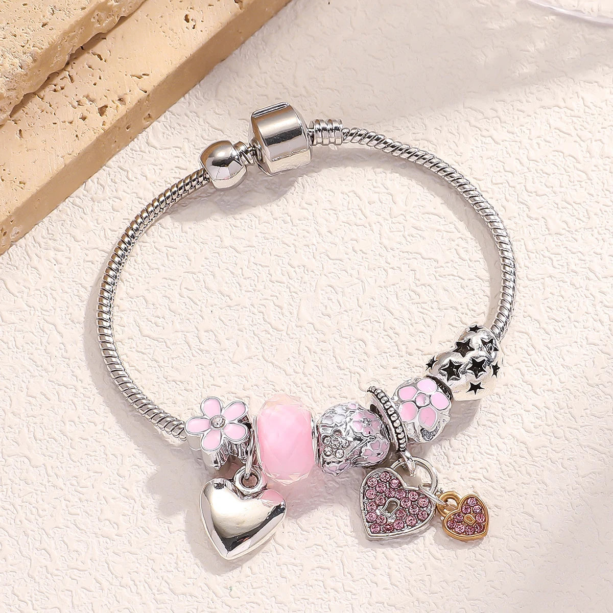 Bohemian Pink Cherry Blossom Love Bracelet Pendant Bead Design Summer Beach Music Festival Leisure Party