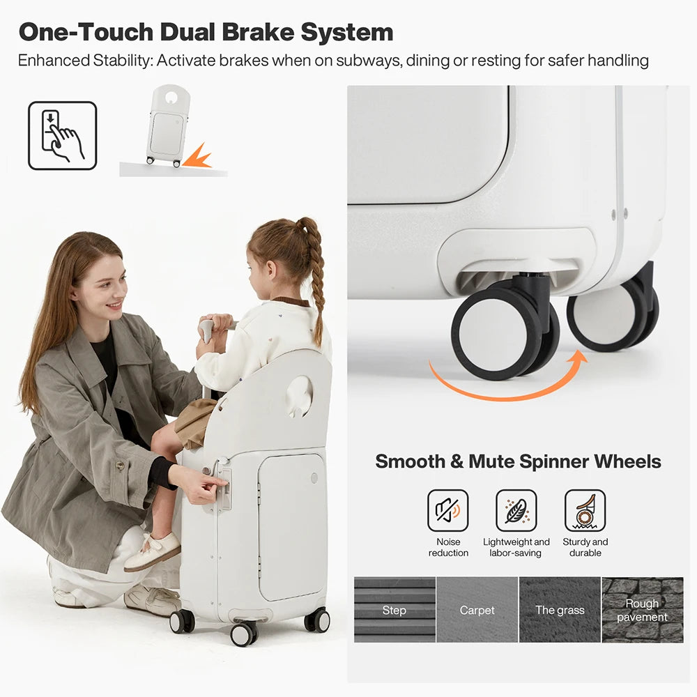 Mixi New Design 20 Inch Ride On Suitcase for Kids Luggage with Seat PC Aluminum Frame Check in Lugguage