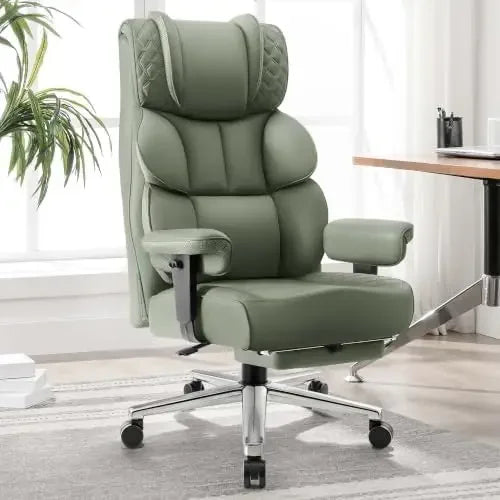 Office Desk Chair, Big and Tall Leather Gaming Chair with Footrest, Ergonomic Comfy Executive High-Back Reclining Computer