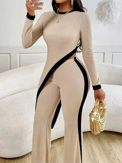 2025 Spring New Casual Trousers Set Woman Irregular Tops Wide Leg Elastic Waist Elegant Fashion Urban Female Office Commute Sets