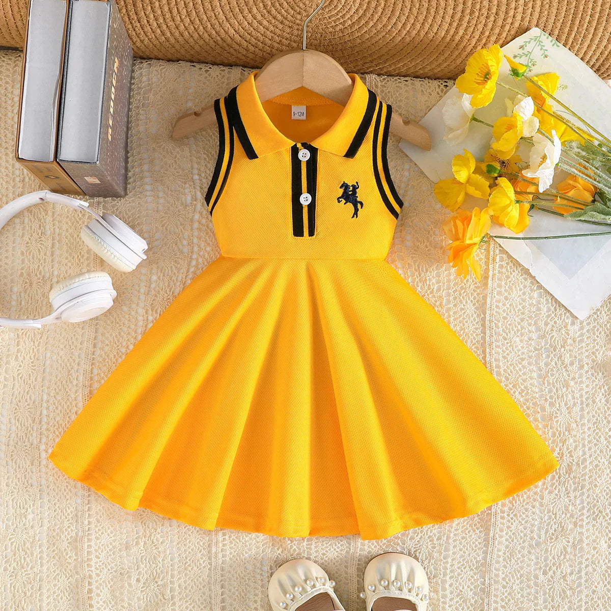 Prowow 0-3Y Baby Sporty Dresses 2025 Sleeveless Polo Dress For Girls Preppy Style Letter Baseball Dress Toddler Girl Clothes